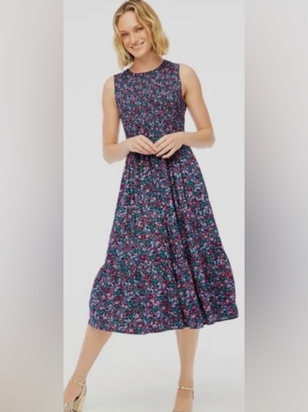 J. Crew Navy Floral Sleeveless Maxi Dress